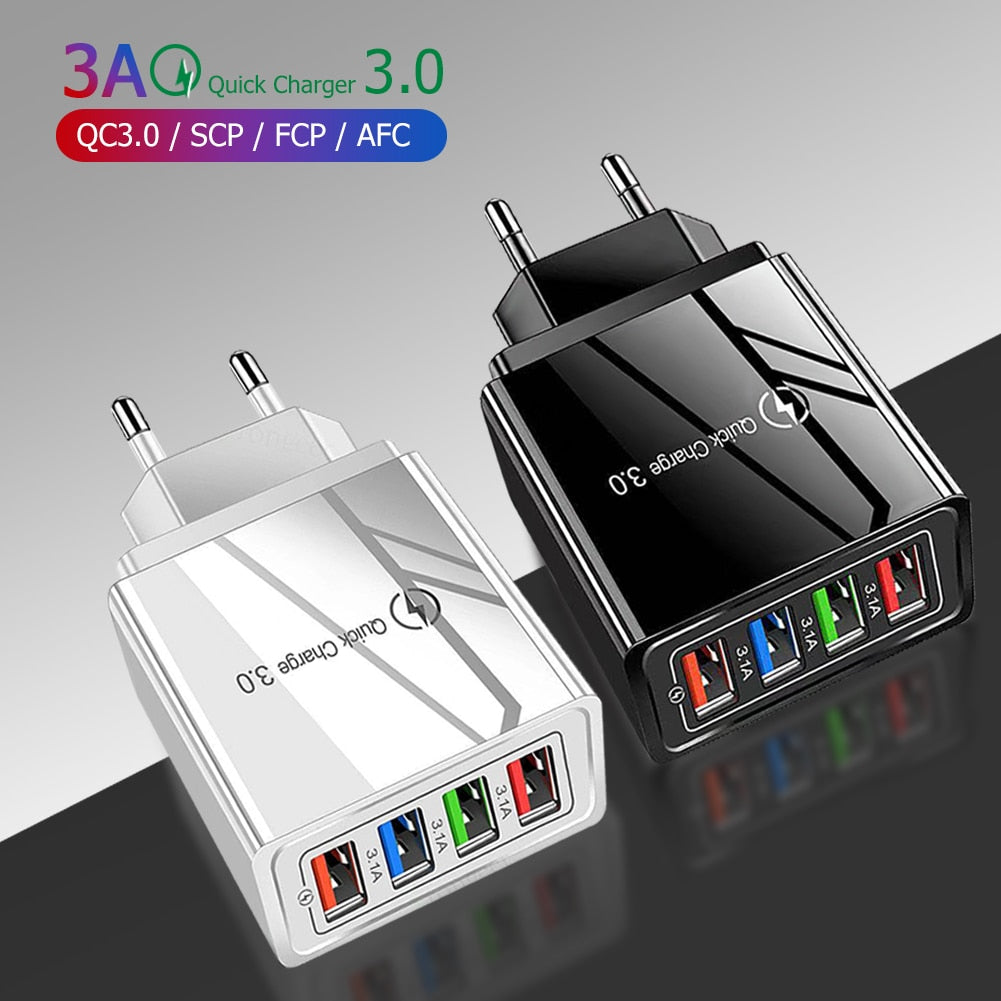 Quick Charge 4.0 USB Charger Universal 4 Port Fast Charging EU US Plug Power Adapter For Samsung S10 iPhone 12 11 Tablet Charge
