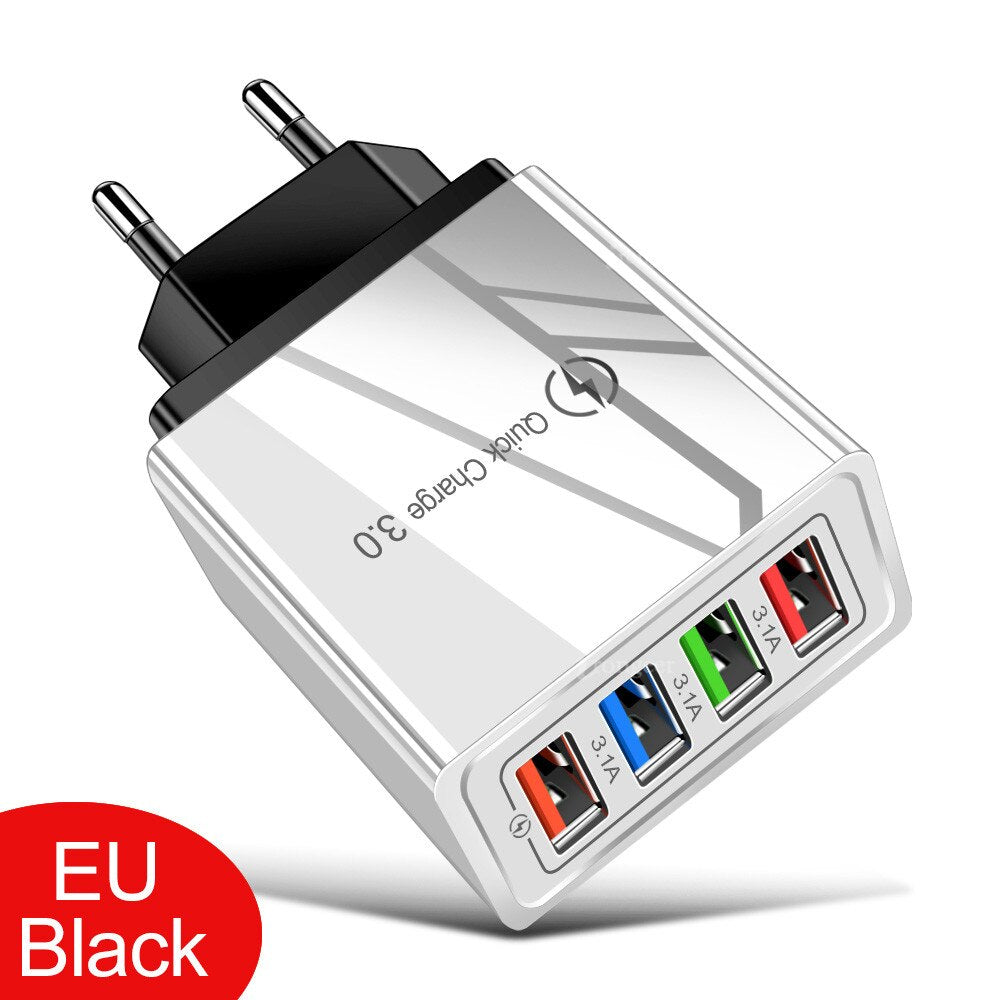 Quick Charge 4.0 USB Charger Universal 4 Port Fast Charging EU US Plug Power Adapter For Samsung S10 iPhone 12 11 Tablet Charge