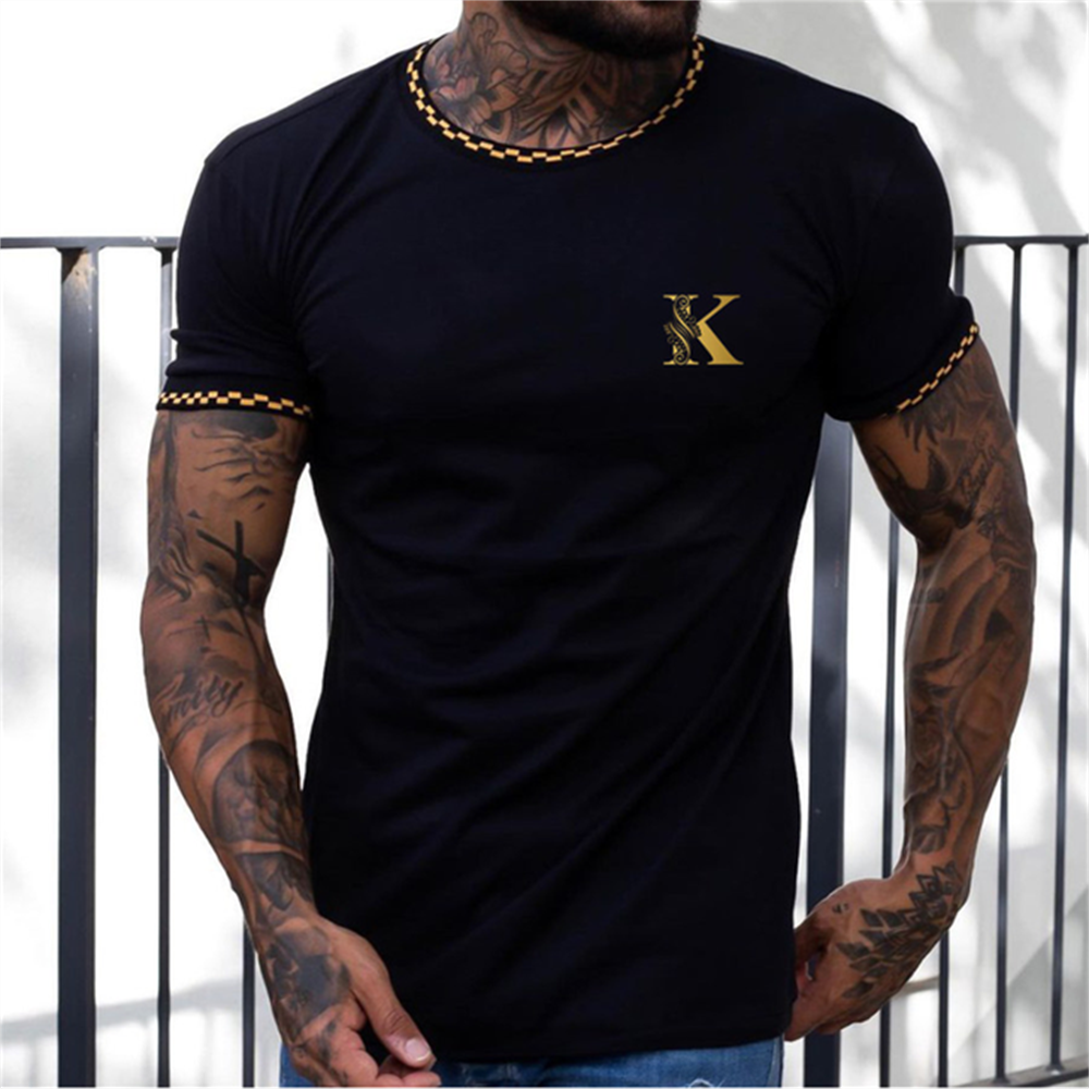 T-shirt For Men Letter King O-neck Men&#39; Top Daily Casual Clothing Vintage Sportswear Loose Oversized Clothes Trend Short Sleeves