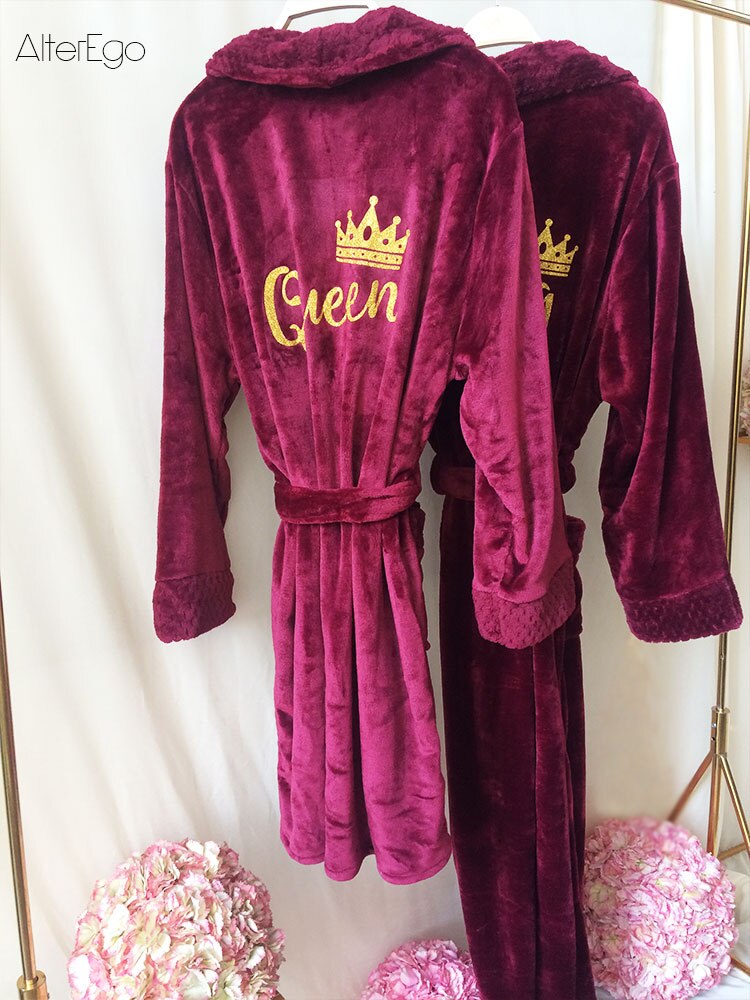 Custom Couple Bathrobe Personalized Wedding Bathrobe Flannel Anniversary King Queen Robes Honeymoon Mr Gift Bride And Groom Gift