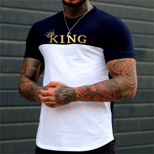 T-shirt For Men Letter King O-neck Men&#39; Top Daily Casual Clothing Vintage Sportswear Loose Oversized Clothes Trend Short Sleeves