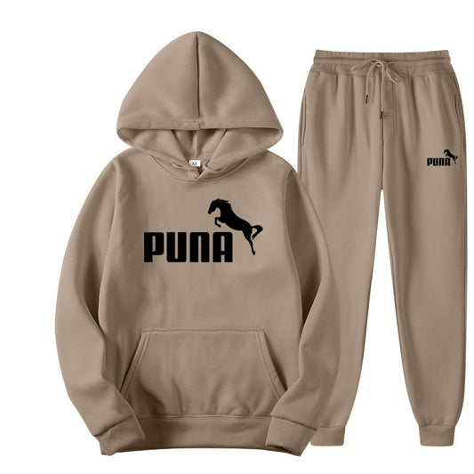 Spring Fleece Hoodies Two Piece Sets Puna Horse Tracksuit Men and Women Oversized Pullovers Sweatshirts + Long Pants Sports Suit